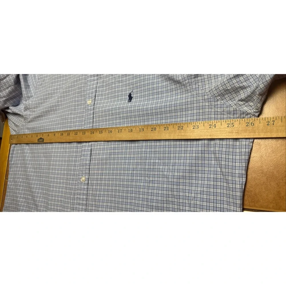 Polo Ralph Lauren Men's Blue Plaid Dress Button Front Shirt Sz 18 46 Pony Logo‎ - Picture 5 of 7